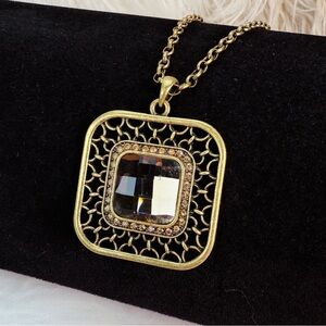 Vintage Bronze tone Brown Pendant Lia Sophia Necklace